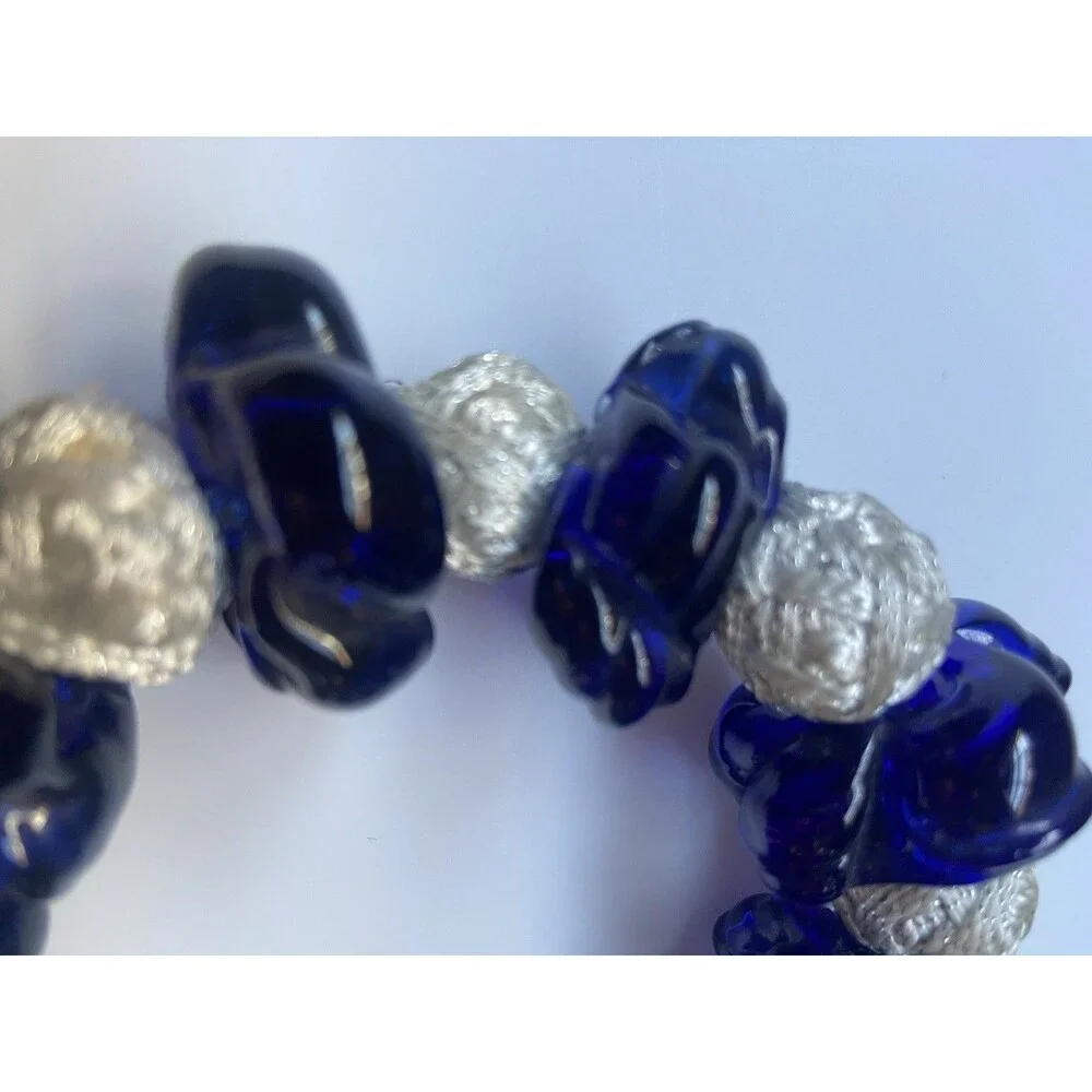 Vintage Italian Blue Murano Glass Rosary Beads Silver Tone Crucifix Handmade